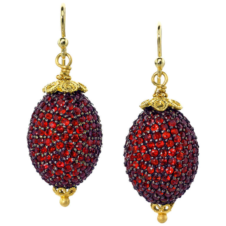 Pave Ruby Gold Drop Earrings