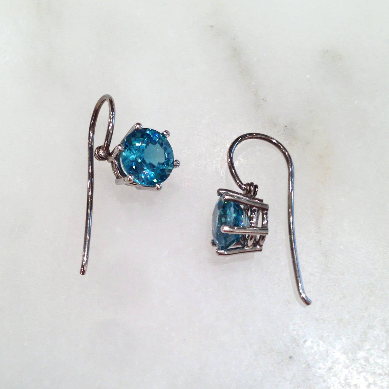 Matched Blue Zircon Gold Princess Dangle Earrings 1