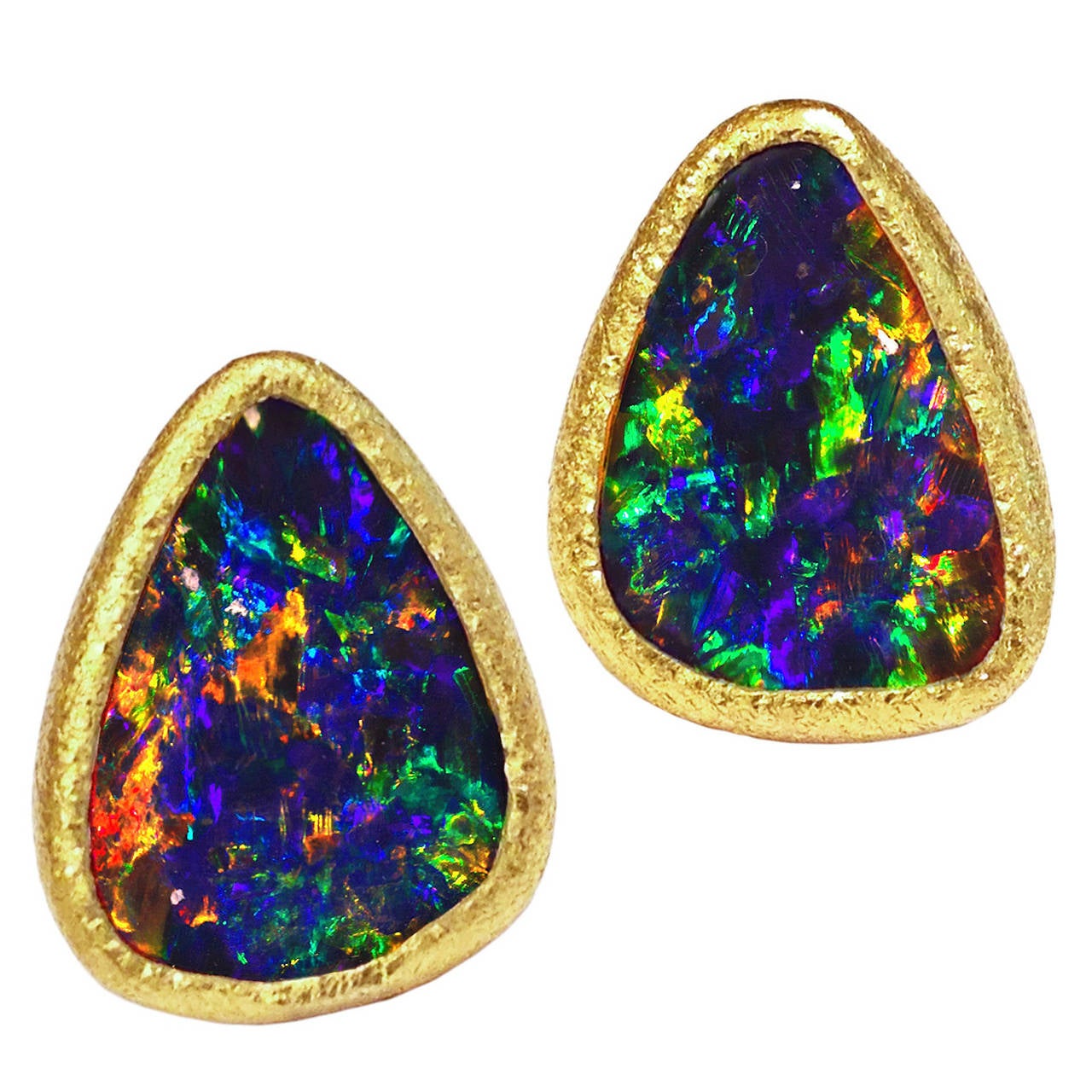 Devta Doolan One of a Kind Opal Doublet Confetti Fire Gold Stud Earrings