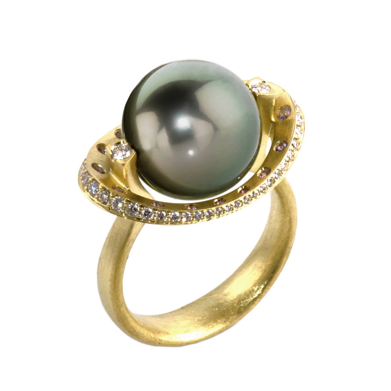 Robin Waynee One-of-a-Kind Spinning Tahitian Pearl Amethyst Diamond Gold Ring