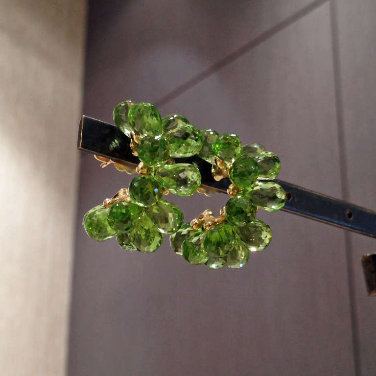 Handcrafted Peridot Briolette Hoop Earrings set in satin-finished 18k yellow gold with 18k beaded accents and large 18k backs.