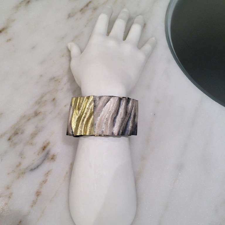 Contemporary Reiko Ishiyama Burnished Silver Gold Double Layer Cuff