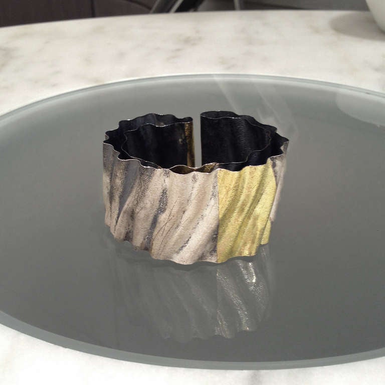 Reiko Ishiyama Burnished Silver Gold Double Layer Cuff In New Condition In Dallas, TX