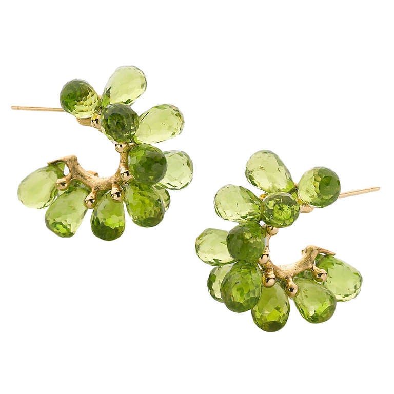 Joseph Murray Peridot Gold Briolette Hoop Earrings