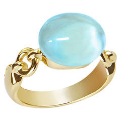 Vaid Roma Blue Topaz Mother of Pearl Gold Bubble Link Ring
