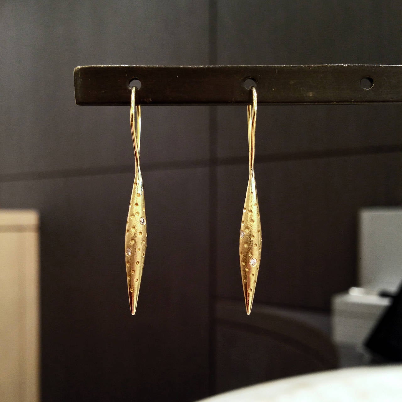 Pedro Boregaard Handmade Diamond Gold Drop Earrings