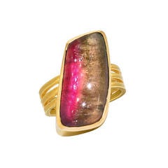 One-of-a-Kind Barbara Heinrich Glowing Watermelon Tourmaline Triple Curve Ring