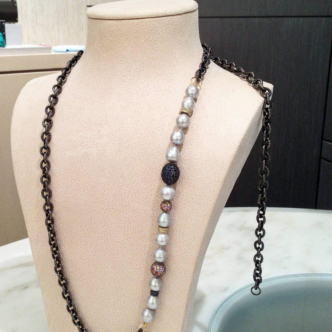 Women's Versatile Multicolored Sapphire Gray Pearl Silver Gold Multilength Necklace