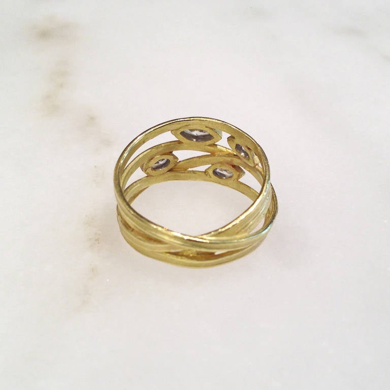 Artist Barbara Heinrich Marquis Diamond Gold Spiral Wrap Ring