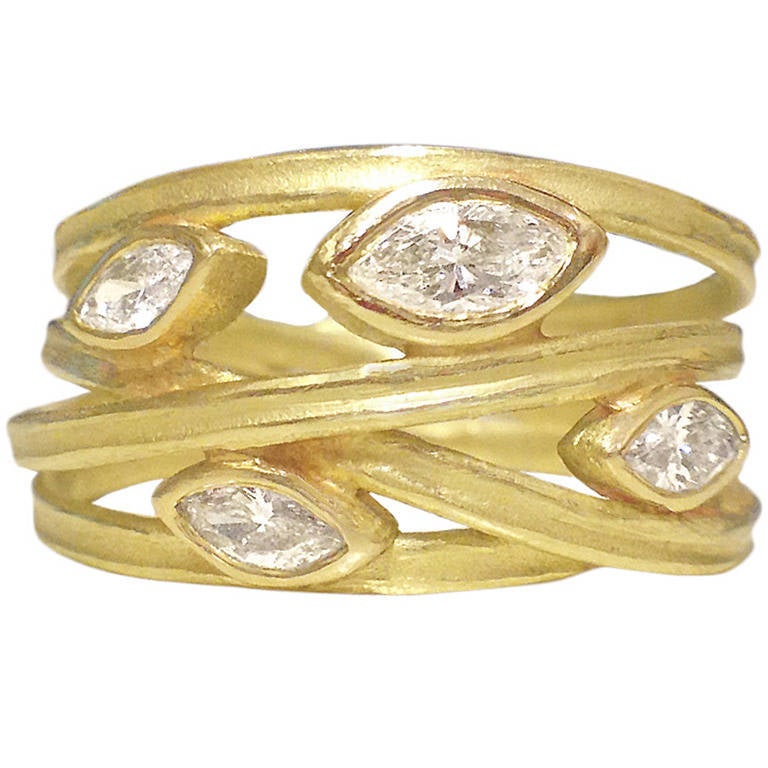 Barbara Heinrich Marquis Diamond Gold Spiral Wrap Ring