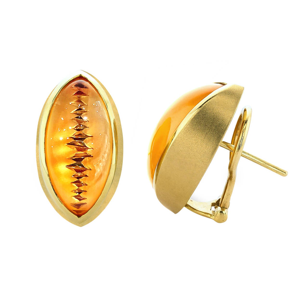 Atelier Munsteiner One-of-a-Kind Icicle-Cut Vivid Orange Citrine Gold Earrings