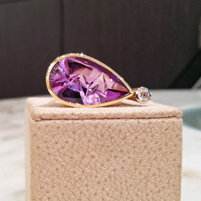 Atelier Munsteiner Purple Amethyst Diamond Gold Platinum German Ring In New Condition In Dallas, TX