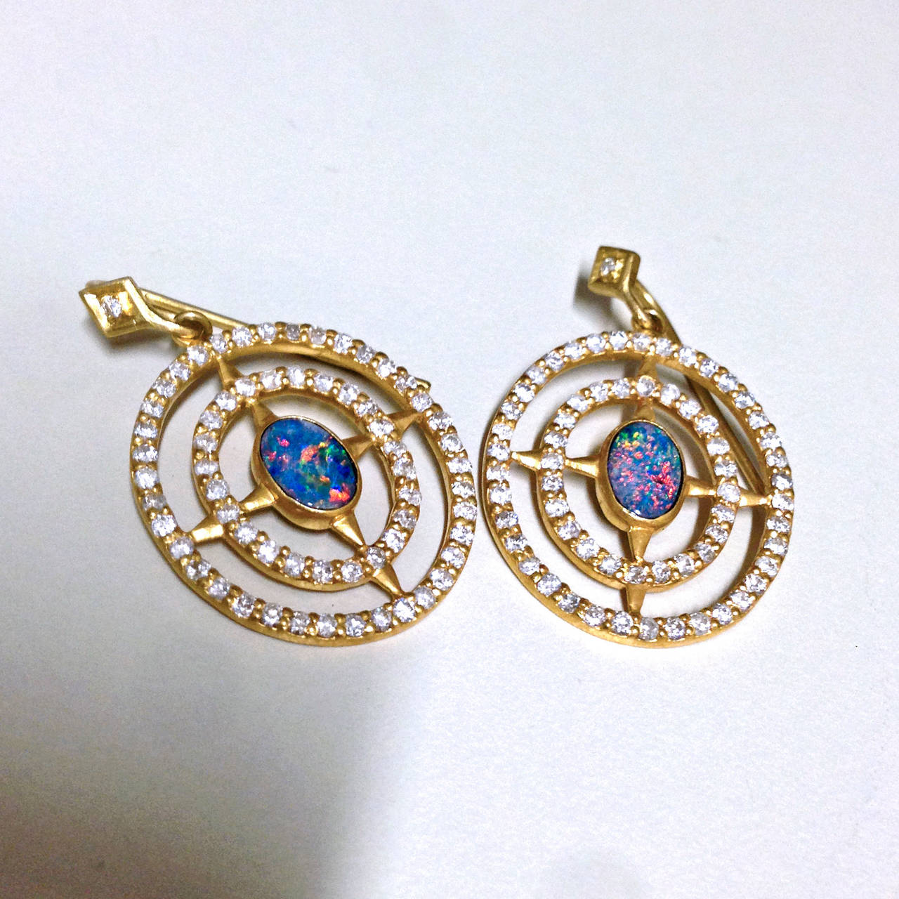 Artist Lauren Harper Boulder Opal Diamond Matte Gold Axis Earrings