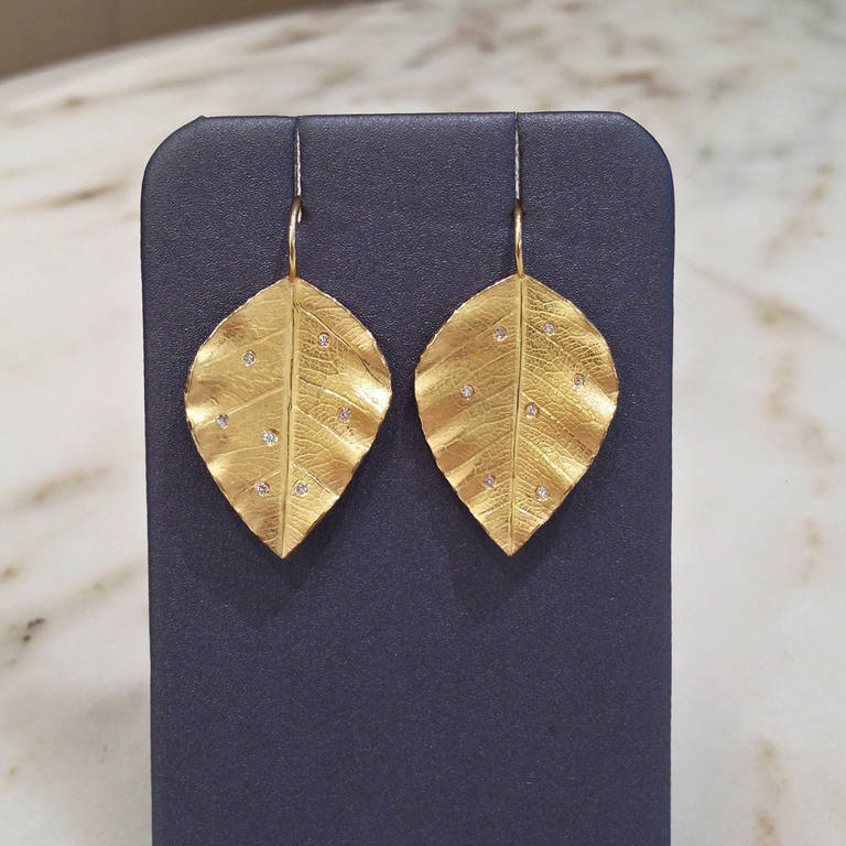 Diamond Gold Leaf Earrings