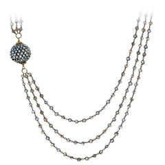 Moonstone Silver Gold Ball Labradorite Triple Strand Necklace