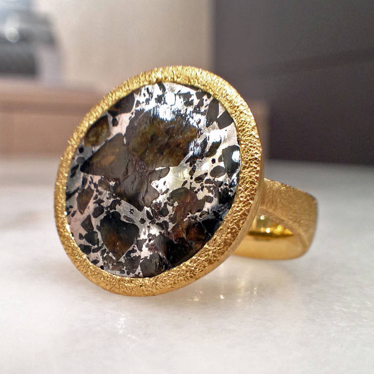 Reflective Meteorite Gold Ring
