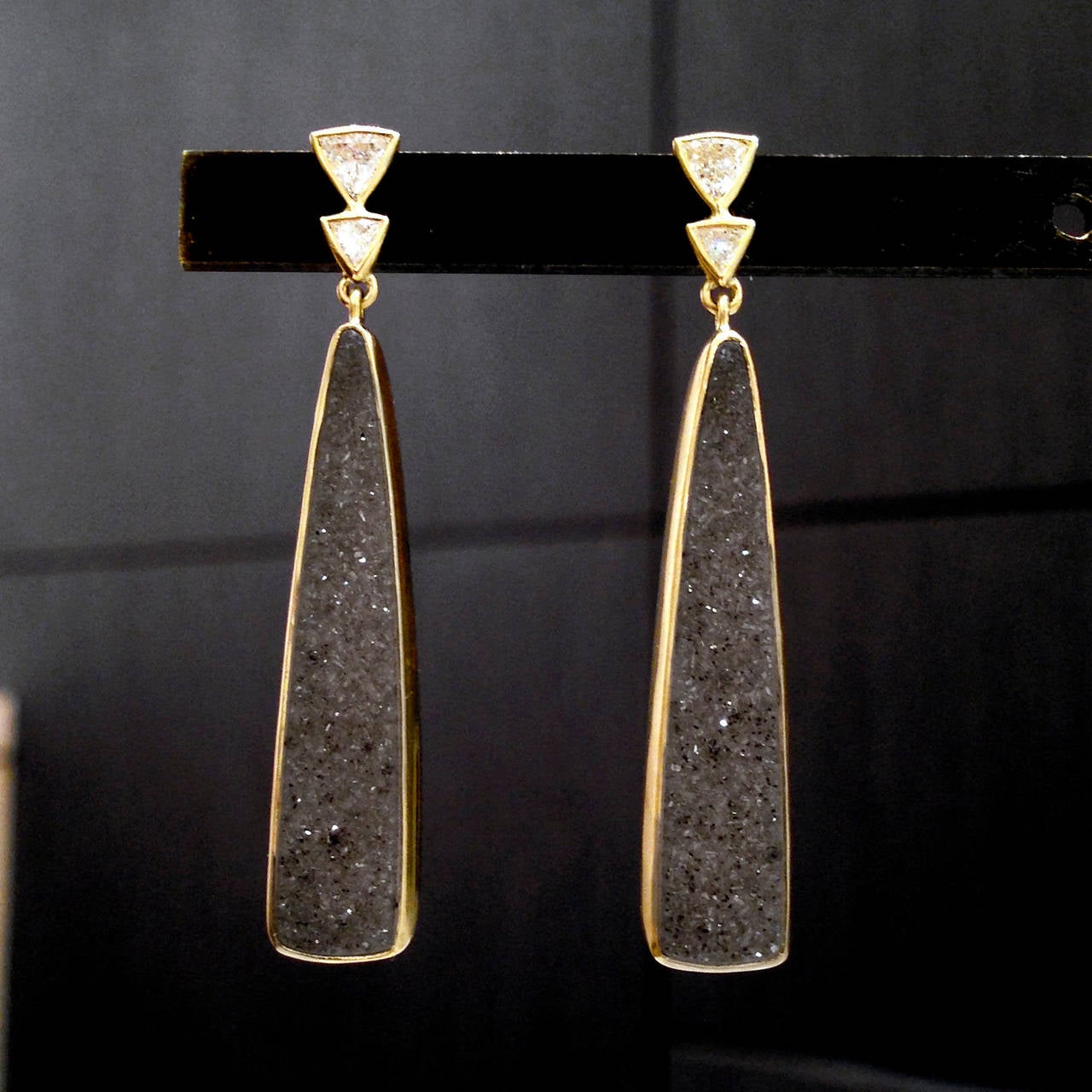 Artist Kothari Shimmering Druzy Trillion Diamond Gold Drop Earrings