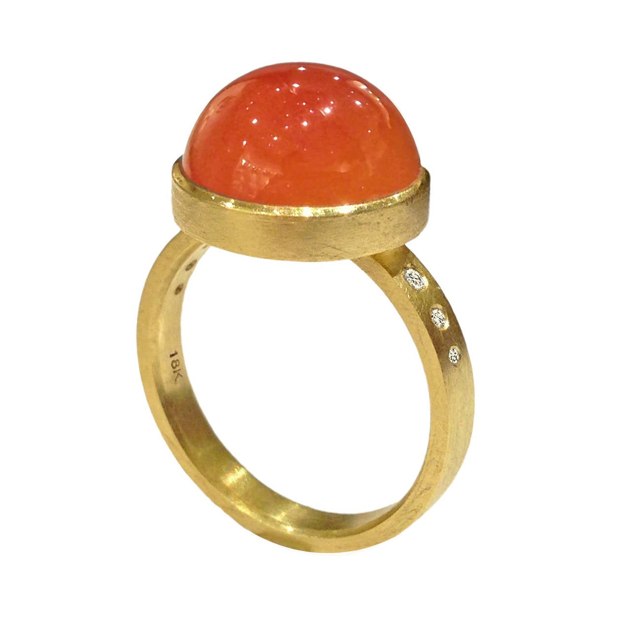 Robin Waynee Tangerine Chalcedony White Diamond gold Button Ring