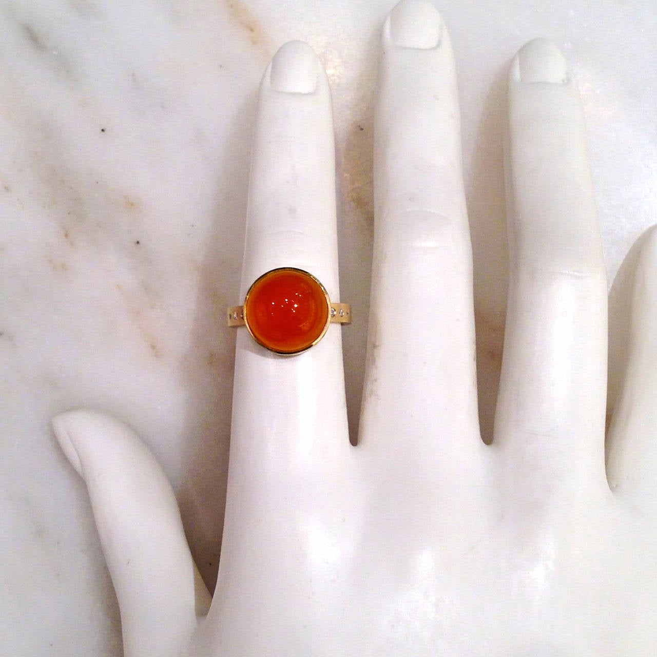 Artisan Robin Waynee Tangerine Chalcedony White Diamond gold Button Ring