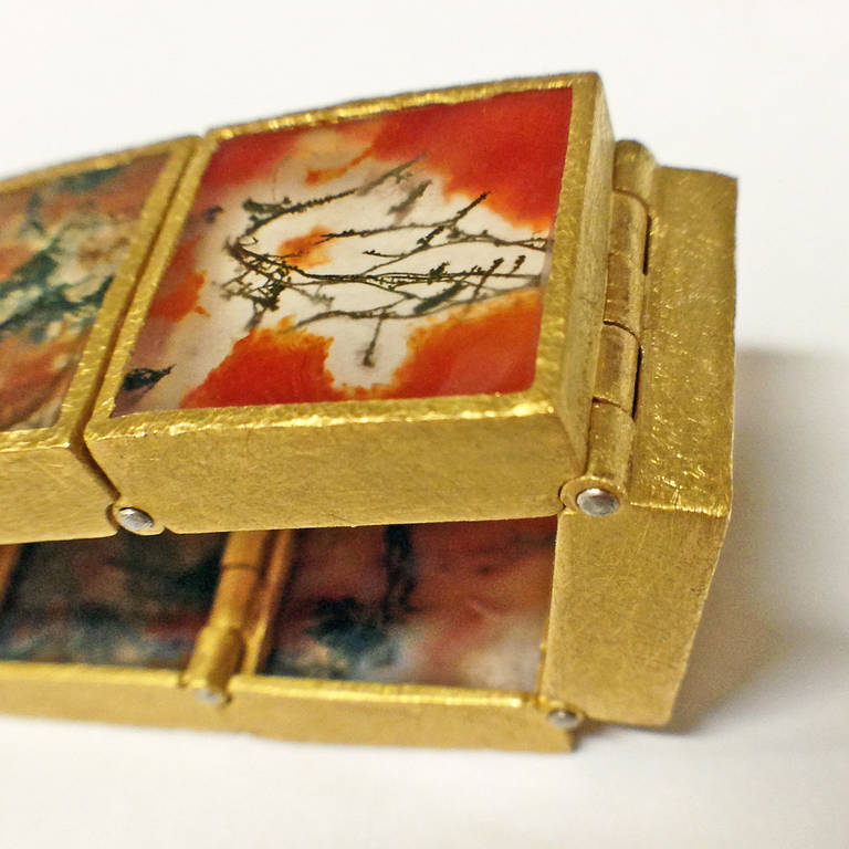 Prized Moss Agate Gold Hinged Bracelet