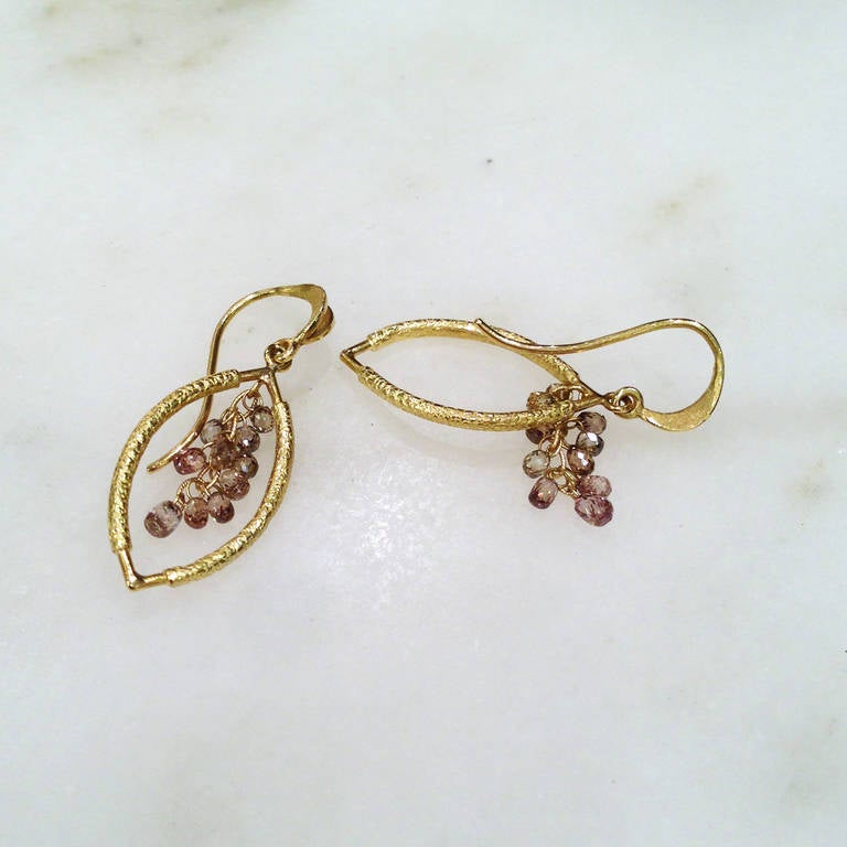 Barbara Heinrich Champagne Diamond Gold Cluster Drop Earrings In New Condition In Dallas, TX