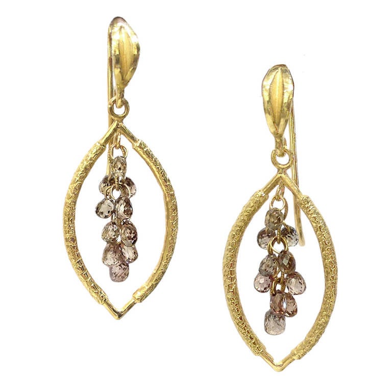 Barbara Heinrich Champagne Diamond Gold Cluster Drop Earrings at 1stdibs