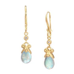 Rainbow Moonstone Diamond Gold Crush Earrings