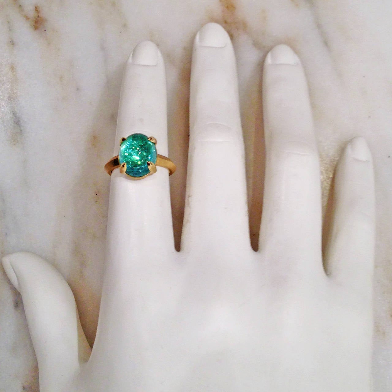 Geoffrey Good Cosmic Paraiba Tourmaline Gold Knife-Edge Ring In New Condition In Dallas, TX