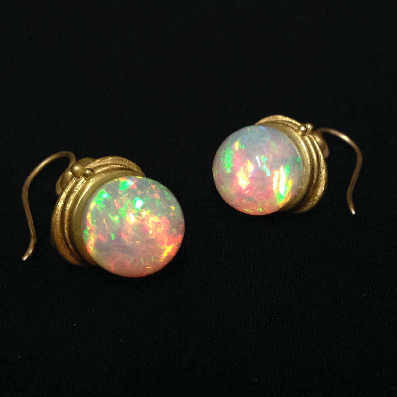 Lilly Fitzgerald Hand-Carved Ethiopian Opal Sphere Golden Swan Earrings ...