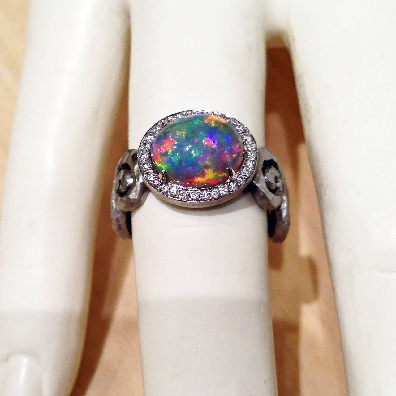 Extraordinary Lightning Ridge Black Opal White Diamond Gold One of a