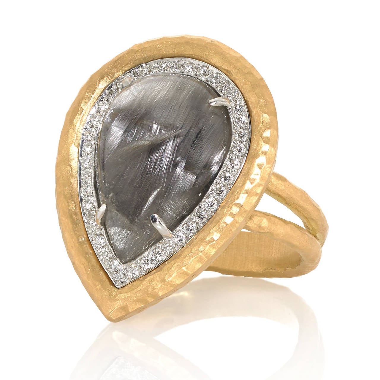 Cuarzo Rutilado Diamante Triturado Oro Platino Anillo Emperatriz