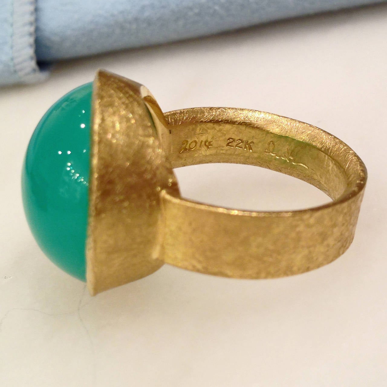 Devta Doolan Cabochon Chrysoprase Gold Bubble Ring 1