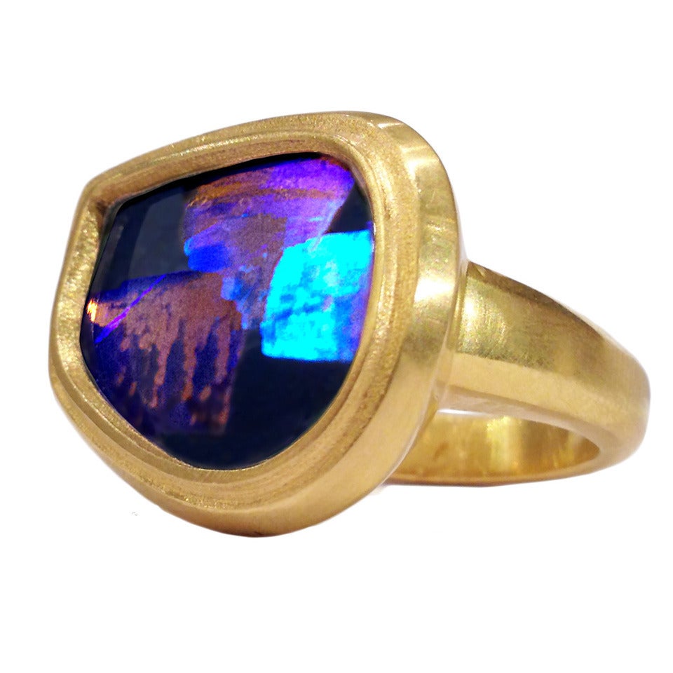 Lilly Fitzgerald Queensland Black Opal Golden Dimensional Landscape Ring