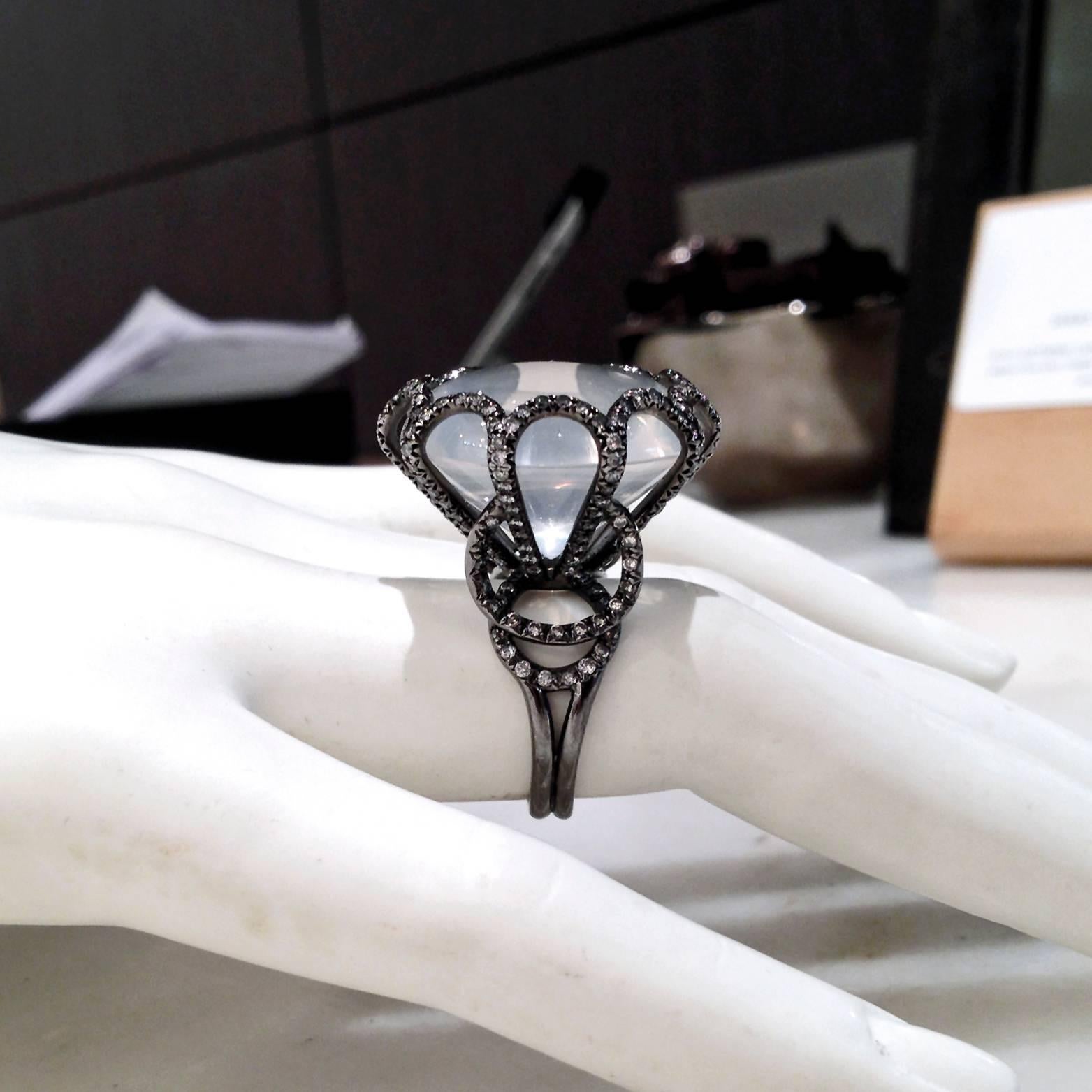 Fern Freeman One of a Kind Phantom Quartz White Diamond Rhodium Gold Ring  In New Condition In Dallas, TX