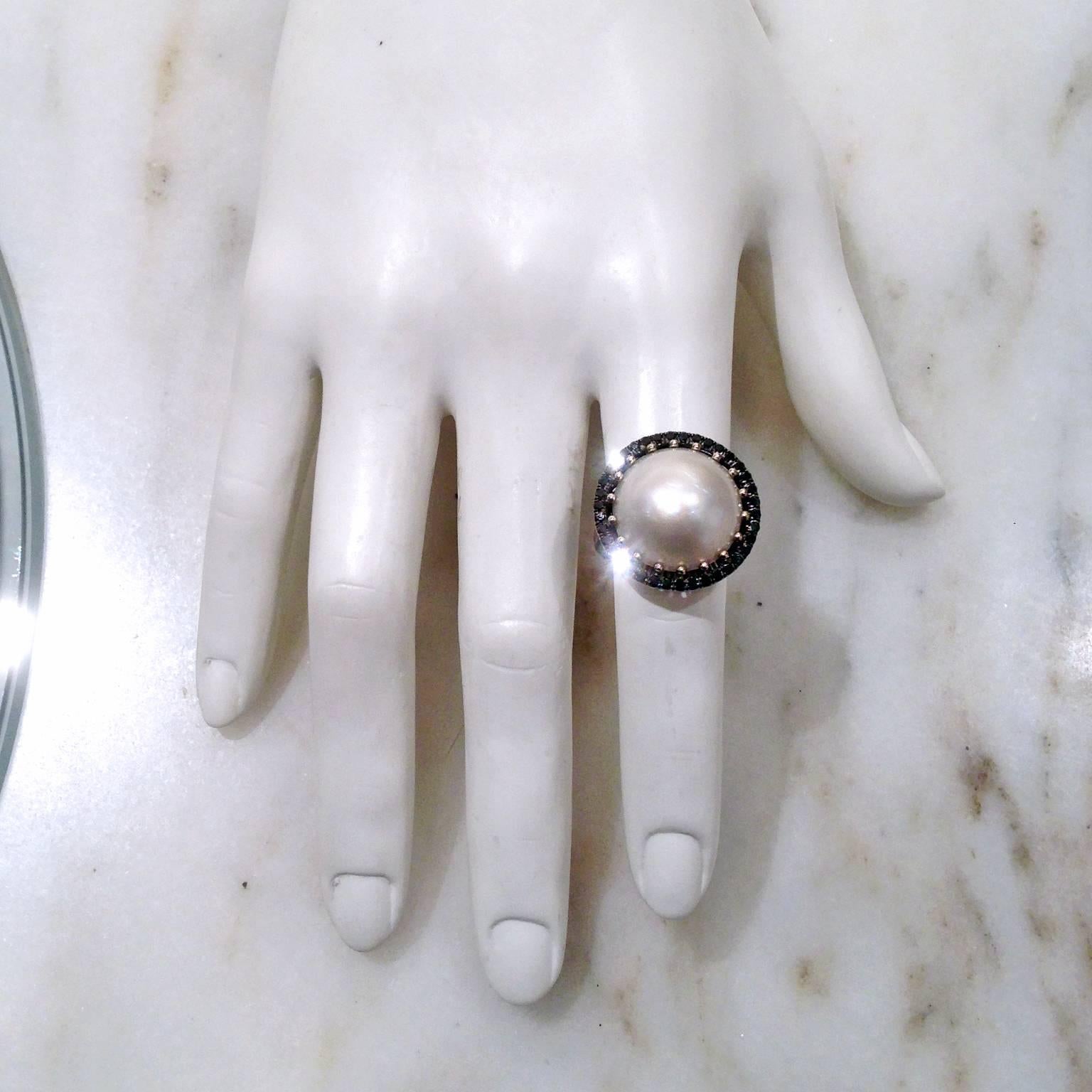 pearl and black diamond ring