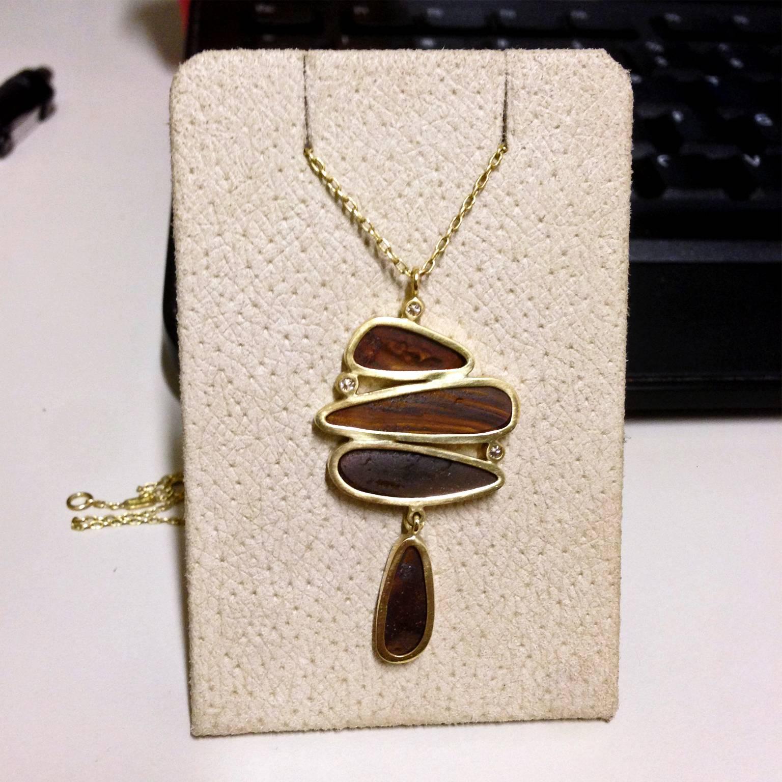 Women's Kothari Blue Green Orange Boulder Opal White Diamond Drop Pendant Necklace