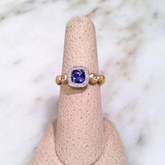 Pamela Froman Cushion-Cut Tanzanite White Diamond Hammered Gold Ring