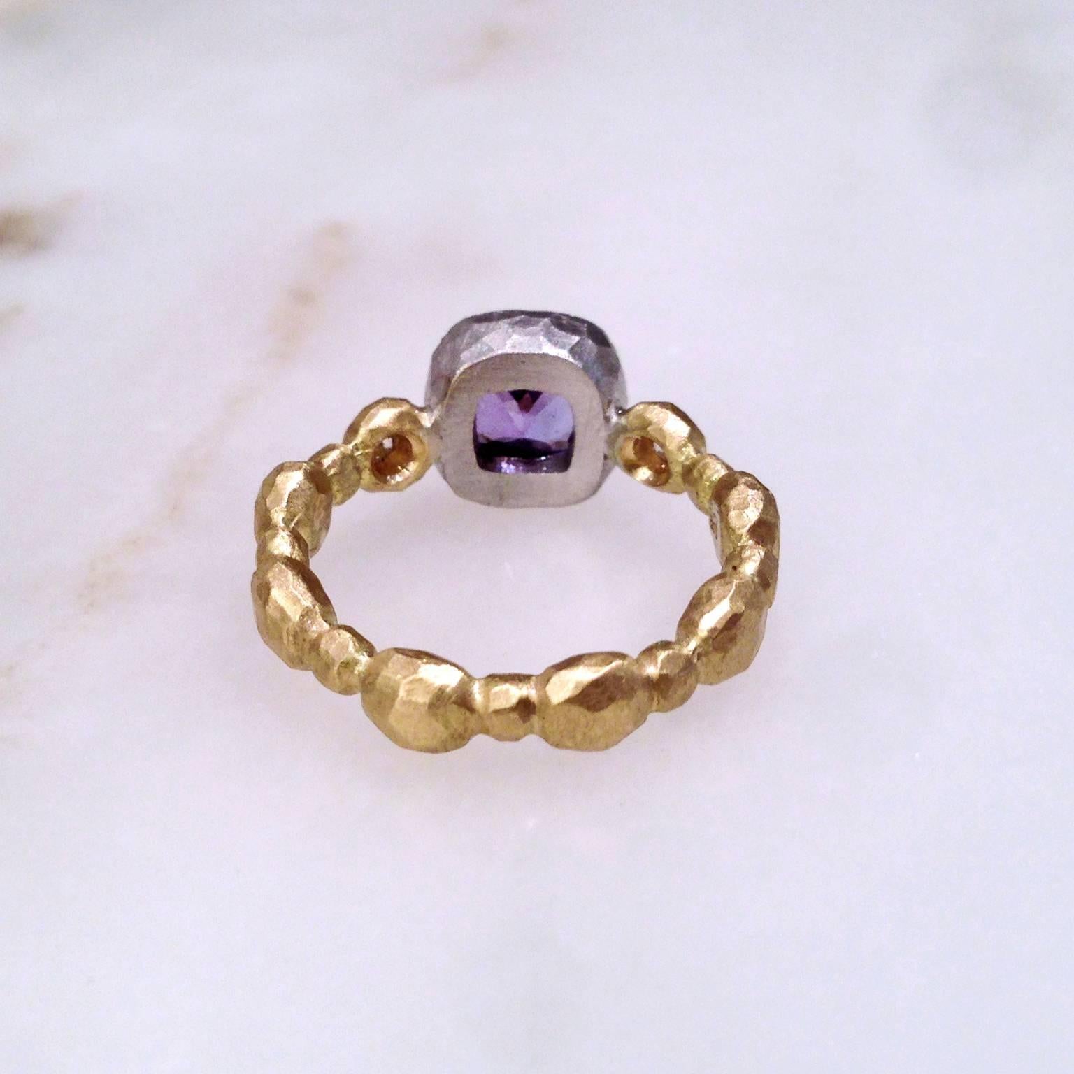 Women's Pamela Froman Cushion-Cut Tanzanite White Diamond Hammered Gold Ring