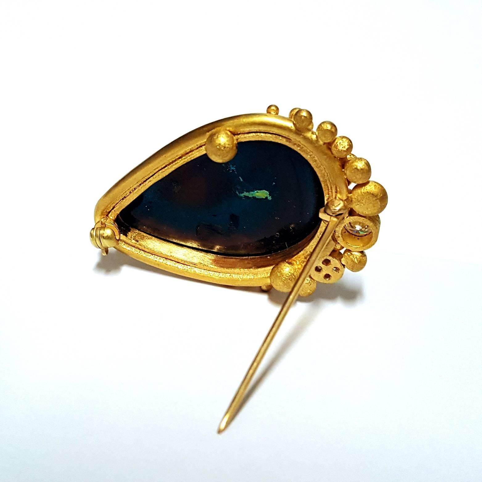 Lilly Fitzgerald One of a Kind Fine Rainbow Pinfire Boulder Opal Diamond Pin In New Condition In Dallas, TX