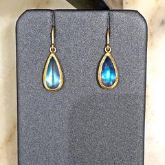 Devta Doolan Transparent Violet Blue Moonstone Gold Drop Earrings