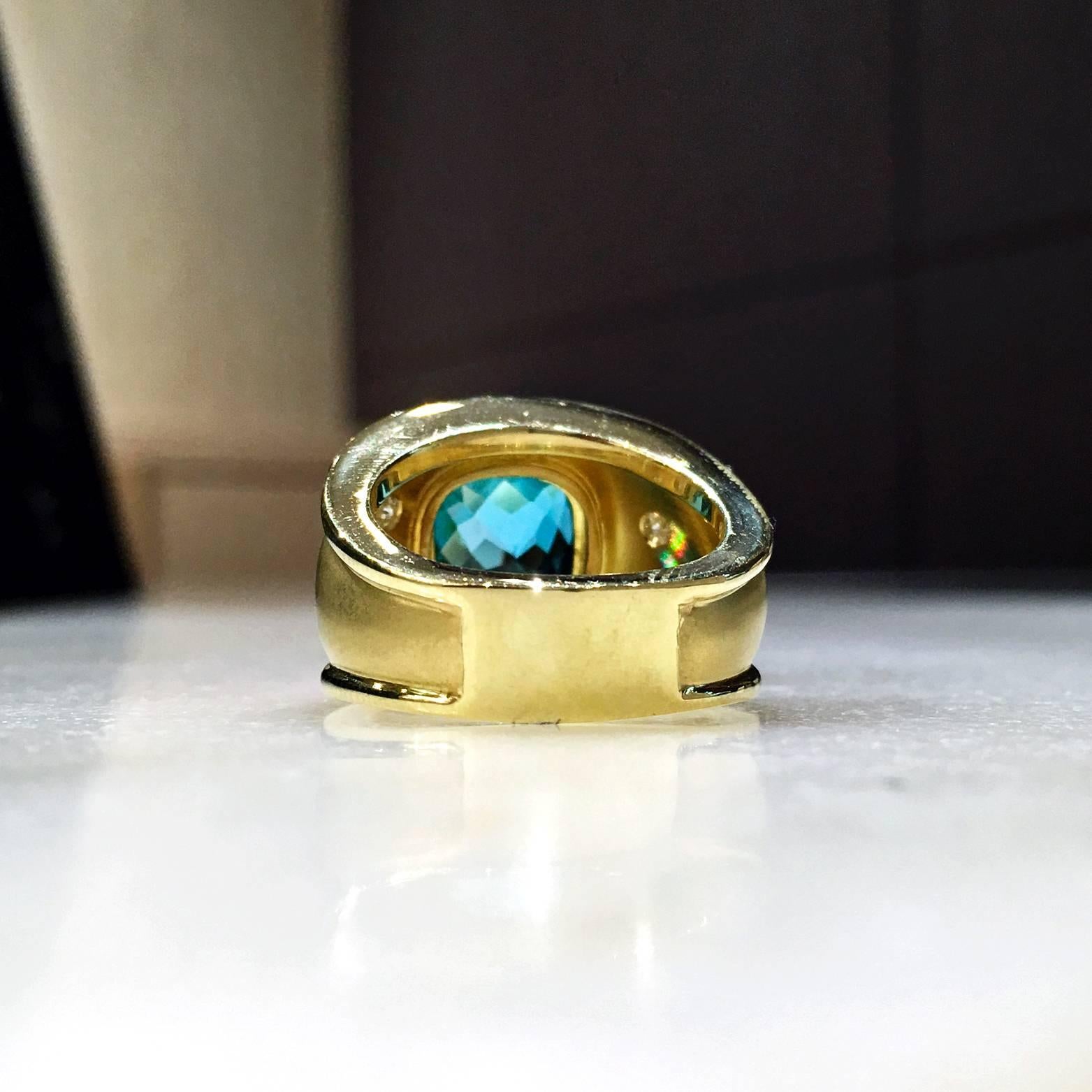 Artist Susan Sadler Brilliant Blue Zircon Diamond Matte Shiny Gold Ring