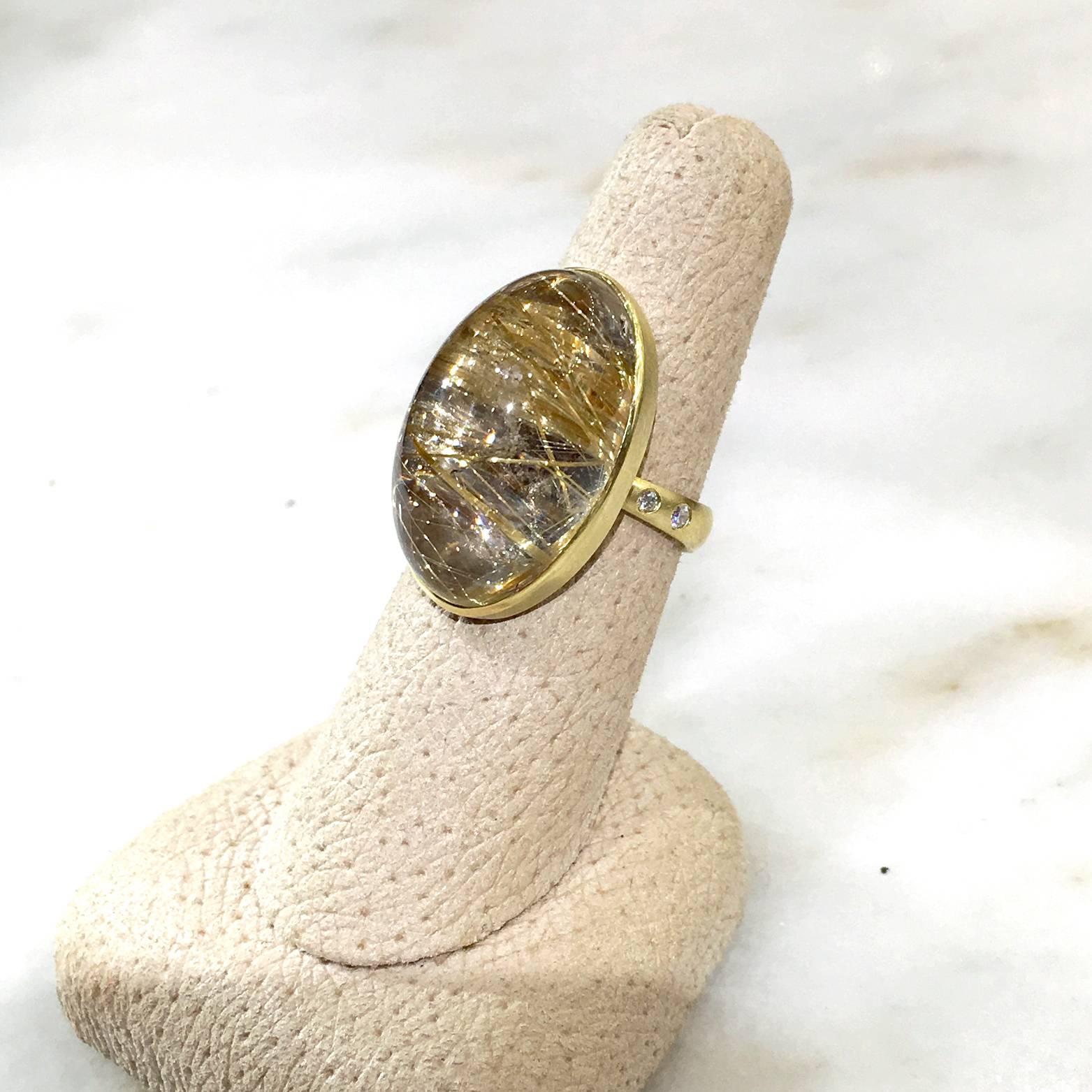 Robin Waynee goldener Rutilquarz Diamant Gold ovaler Kuppel-Spiegelring im Zustand „Neu“ in Dallas, TX