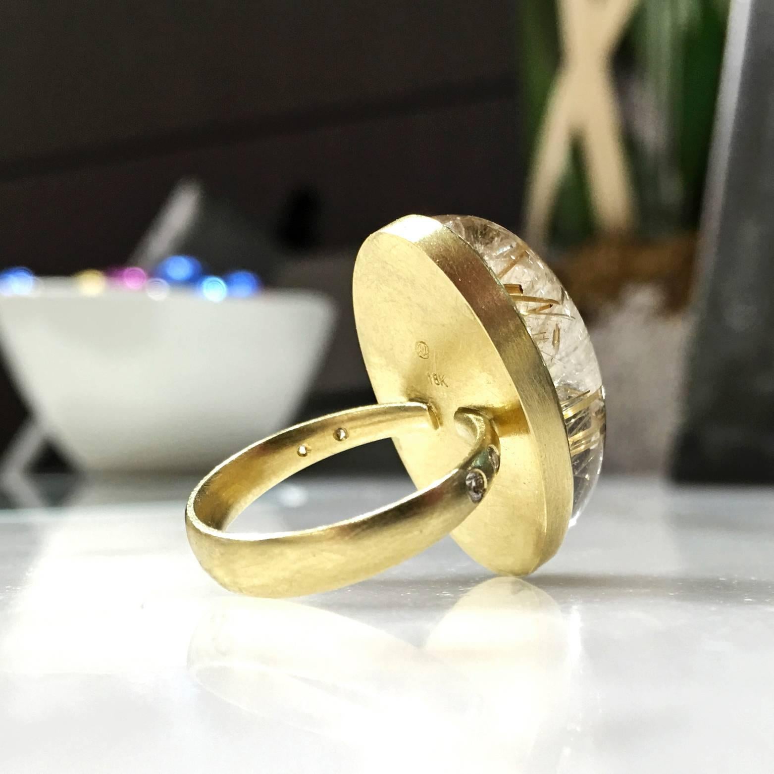 Robin Waynee goldener Rutilquarz Diamant Gold ovaler Kuppel-Spiegelring für Damen oder Herren