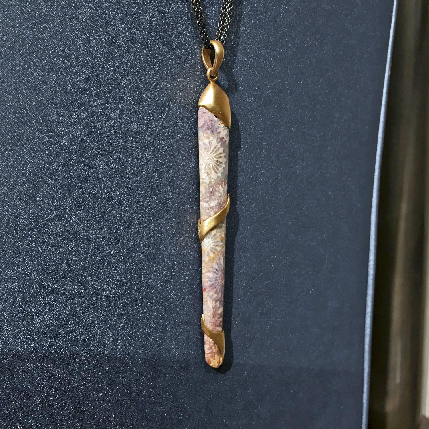 Women's Lauren Harper Fossilized Ancient Coral White Diamond Silver Gold Long Necklace