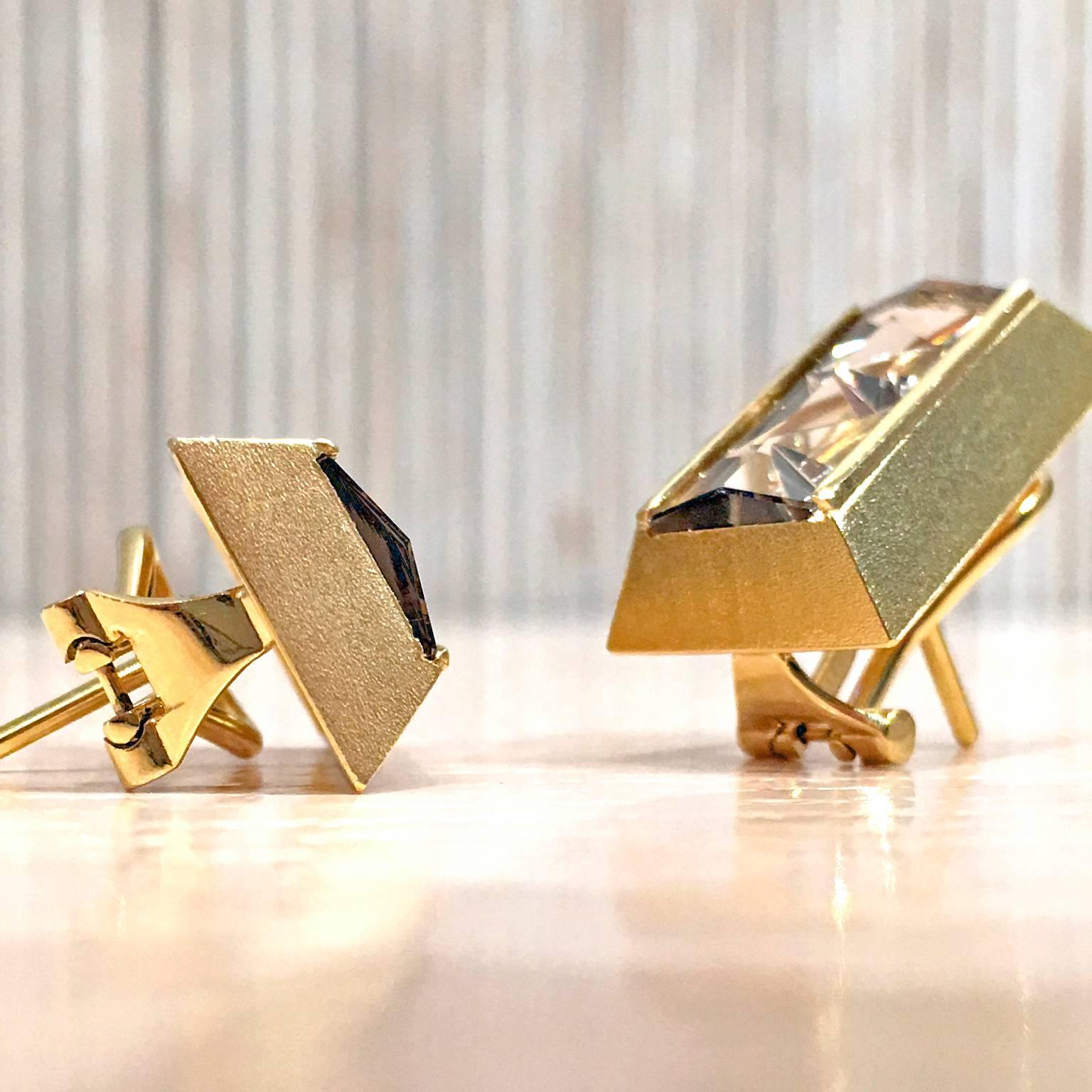 Artist Atelier Munsteiner Reflective Smoky Quartz Gold Mantis Earrings