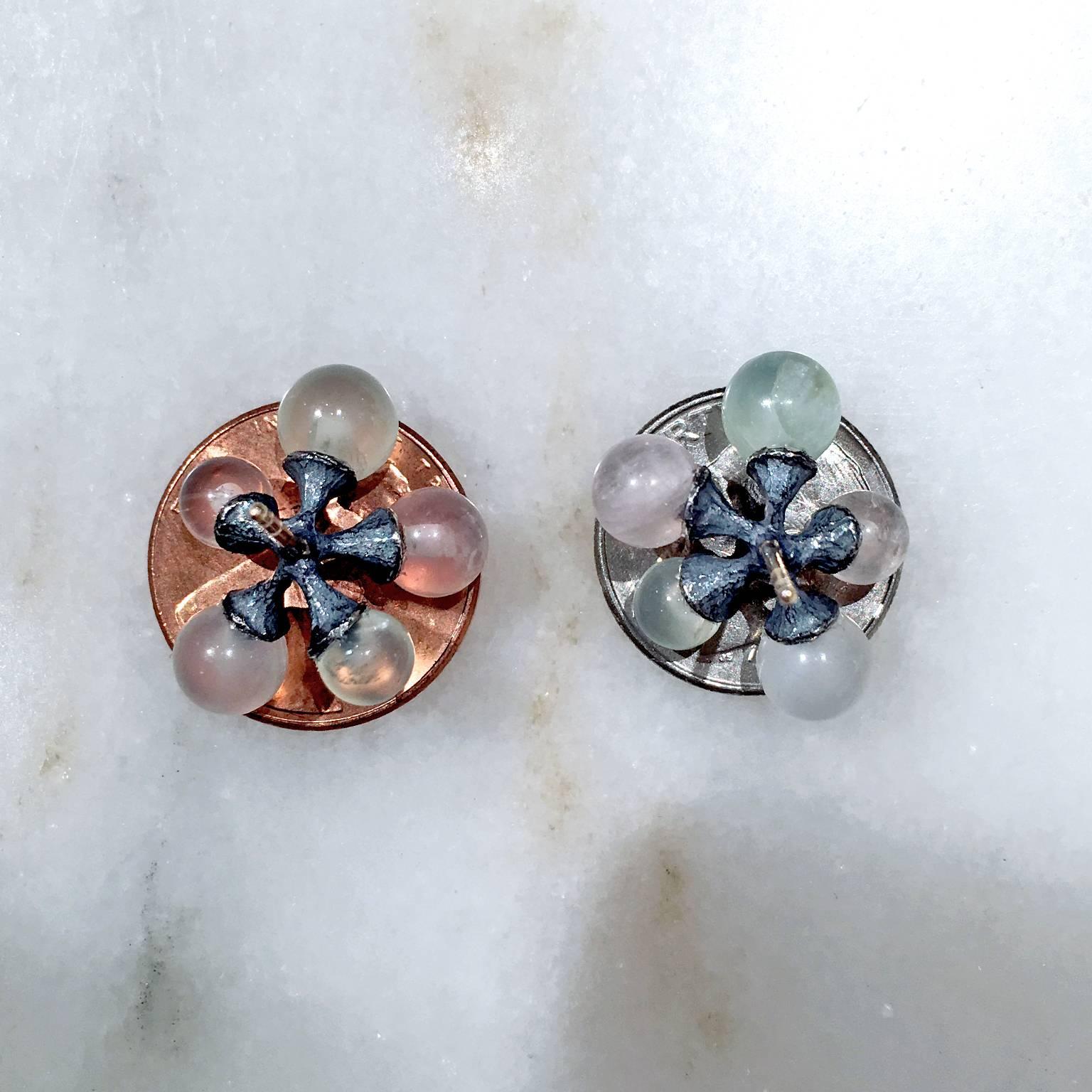 Women's John Iversen Moonstone Rose Quartz Prehnite Silver Gold Micro Jack Earrings