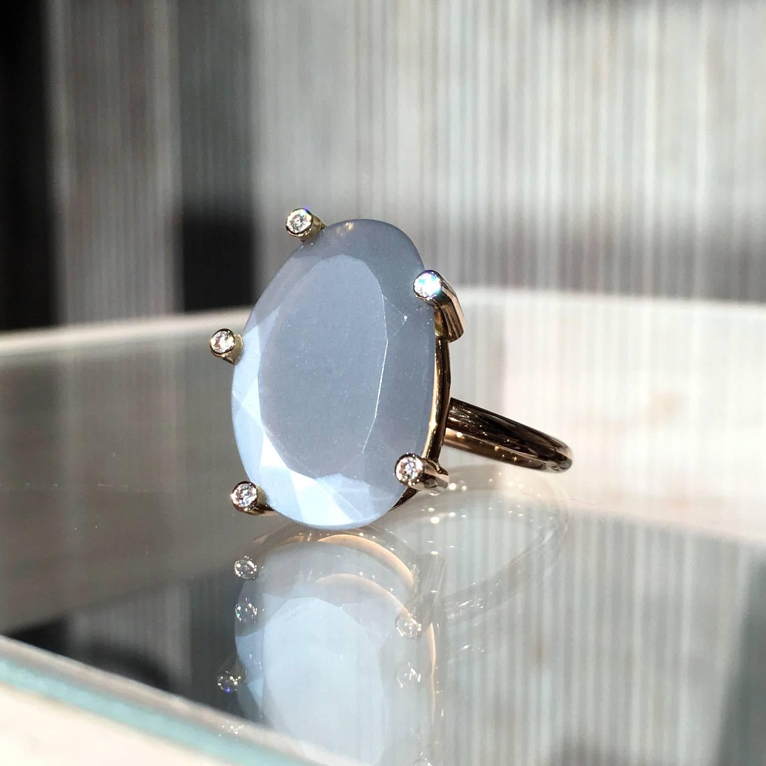 Artist Erich Zimmermann Glowing Moonstone White Diamond Gold One of a Kind Ring