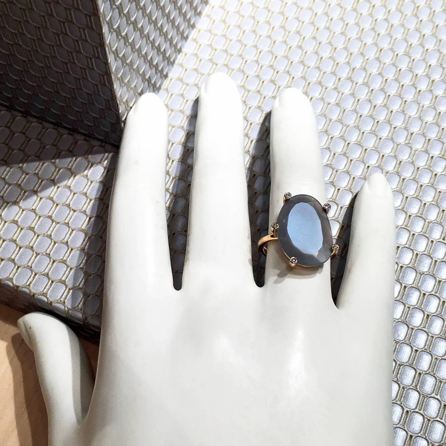 Erich Zimmermann Glowing Moonstone White Diamond Gold One of a Kind Ring In New Condition In Dallas, TX