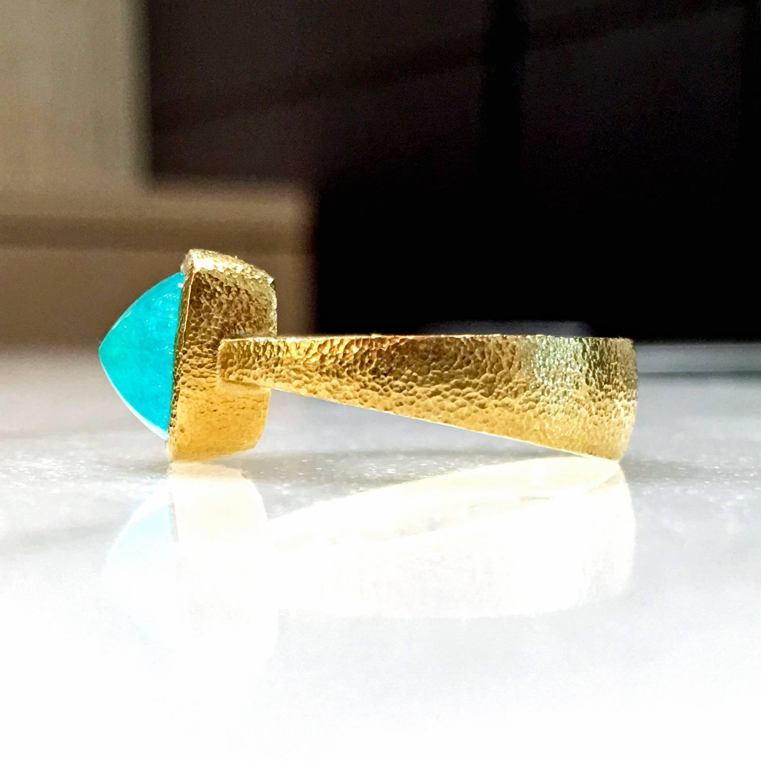 Artist Devta Doolan rare Brazilian Paraiba bluish green Tourmaline Solitaire Ring, 2015