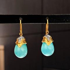 Lauren Harper Soft Blue Peruvian Chalcedony White Diamond Gold Drop Earrings